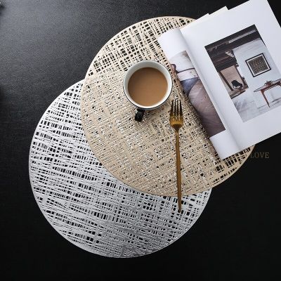 38cm Round PVC Placemat Hot Stamping Hollow Heat Insulation Pad Hotel Family Non-Slip Table Mat