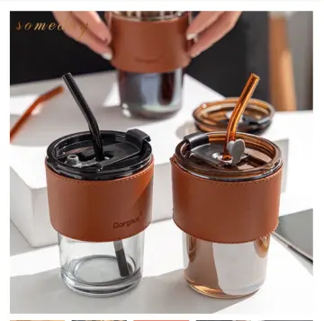 Heat Resistant Square Drinking Glass With Lid And Straw - Glass