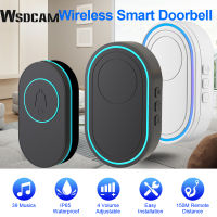 Wsdcam Wireless Doorbell Smart Home Door Bell Chime Kit 39 Musics LED Flash House Welcome Bell IP65 Waterproof Security Doorbell