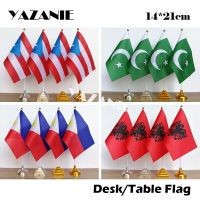 YAZANIE 14x21cm 4PCS Puerto Rico Pakistan Small Desk Flags and Banners Philippines Albania National Table Flag with Base Stand