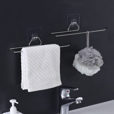 Household bathroom shelf towel rack kitchen stainless steel non-perforated rag cling film wall hanging toilet hanging rack Bathroom Counter Storage