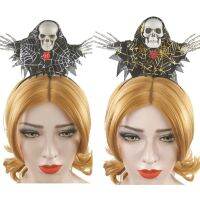 Hot Girls Skull Headband dengan Spiderweb Pattern Halloween Wash Face Hair Hoop Y1UA