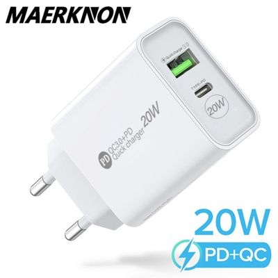 Maerknon PD 20W เครื่องชาร์จ USB ชาร์จเร็ว QC 3.0อะแดปเตอร์เครื่องชาร์จติดผนังโทรศัพท์ได้อย่างรวดเร็วสำหรับ Ipad 13 12 Pro