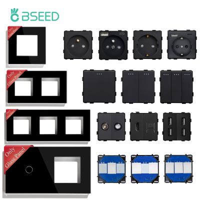 BSEED EU Standard Wall Socket Frames Power Socket Plug Glass Panel Touch Sensor Switches Function Parts DIY Free Combination