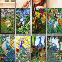 Customized Stained Glass Film Window Films Static Cling Frosted Sticker Tiffany-Style Poster Home Decor Church Peacock Birds