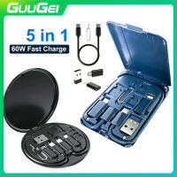 GUUGEI ชุดสายชาร์จอเนกประสงค์5 In 1 60W กล่องเก็บของ USB/Type-C/Micro/IOS อะแดปเตอร์แปลง OTG ที่เก็บฟิวส์บ็อกซ์