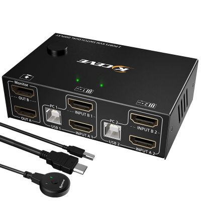 Dual Monitor KVM Switch HDMI 2พอร์ต4K 30Hz,MLEEDA USB HDMI Extended Display Switcher สำหรับคอมพิวเตอร์2เครื่องแชร์จอภาพ2เครื่องและ USB 4เครื่อง
