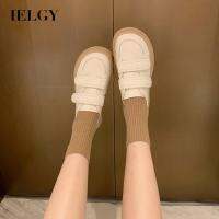 IELGY  รองเท้าหนัง Preppy Velcro หนาสำหรับผู้หญิง