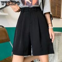 WTEMPO Black Shorts Women Summer Button Above Knee Wide-leg Short Pants Loose Drape Korean Casual Office Lady Shorts Streetwear