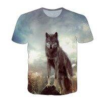 Summer Fashion Breathable Round Neck Hip Hop Male Tee Tops Men Sky white Wolf 3D Printed T-Shirt