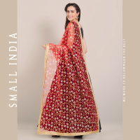 {**ส่งฟรี**} SMALL INDIA ?✨ Golden Net Embroidered Dupatta ผ้าคลุมไหล่อินเดีย ?✨ Beautiful Dupatta For Women
