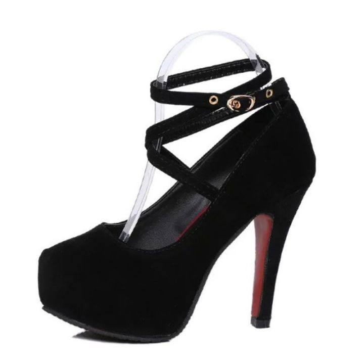 comemore-รองเท้าส้นเข็มส้นสูงสีดำสีแดง-รองเท้าแฟชั่นรองเท้าปาร์ตี้สำหรับผู้หญิงรองเท้า2022รองเท้าเสริมส้น39