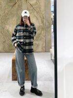 AW 23เสื้อเชิ๊ตลายตารางหัวเข็มขัดโลหะกระเป๋าคู่ใหม่สำหรับฤดูใบไม้ร่วงและฤดูหนาว