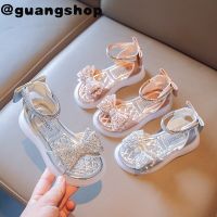 guangshop Rhinestones Bowknot Shining รองเท้าแตะเด็กผู้หญิงหนังเคลือบเงารองเท้าแตะเจ้าหญิง Anti-Slippery รองเท้าเด็ก Soft Sole 2-18ปี T22N06CC-54