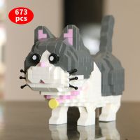 HOT! Russian Blue Cat Mini Animal Building Blocks Model Brick Moc Toys DlY For Novel Children Birthday Gift Girls sFor Kids Boys