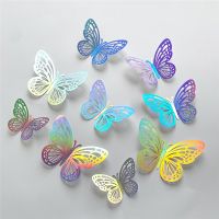 ๑ 12pcs Suncatcher Sticker Hollow 3D Butterfly Wall Stickers for Home Decoration Party DIY Butterflies Stickers Wedding Room Decor