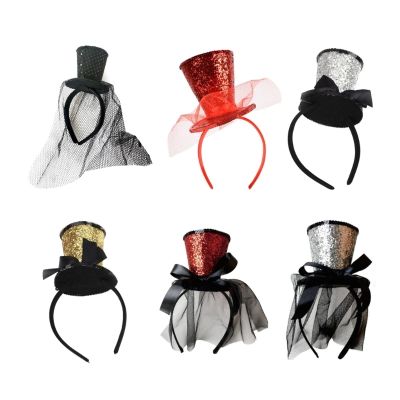 【YF】 Mini Top Hat Decor Carnival Hair Accessories Women Students Live Broadcast Hairband Sequins Headbands Colorful Hoop