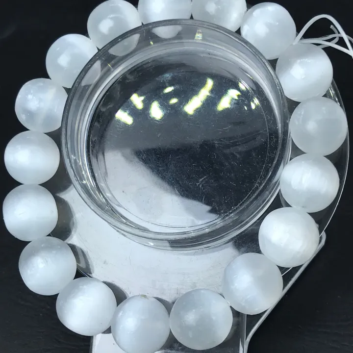 Natural Selenite Stone with Cat"s Eye Effect Bracelet 12mm+ 天然猫眼透石膏手串