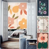 Japanese Door Curtains Split Style Drapes Floral Printed Partition for Bedroom Kitchen Entrance Decor Hanging Curtains