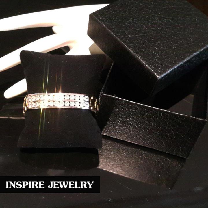 inspire-jewelry-สร้อยข้อมือฝังเพชรสวิสเรียงสองแถว-หรือสามแถว-ให้เลือกใส่-เลตเพชรสวิส-น้ำงามเกรด-aaa-งานจิวเวลลี่-ยาว-18-gold-plated-diamond-clonning