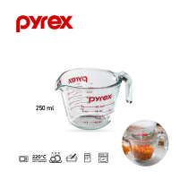 Pyrex ถ้วยตวงแก้ว มีด้ามจับ ทรงเหยือก บอกสเกลตัวพิมพ์ สีแดง ความจุ 250 ml