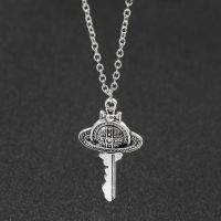 Retro Planet Universe Key Necklace Korean Womens Hip Hop Silver Color Pendant Necklace For Friends Creative Jewelry Gifts Fashion Chain Necklaces