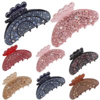 Women Elegant Acrylic Moon Shape Rhinestone Full Crystal Large Hair Claw Grips Ponytail Hairpins Accessories Headwear