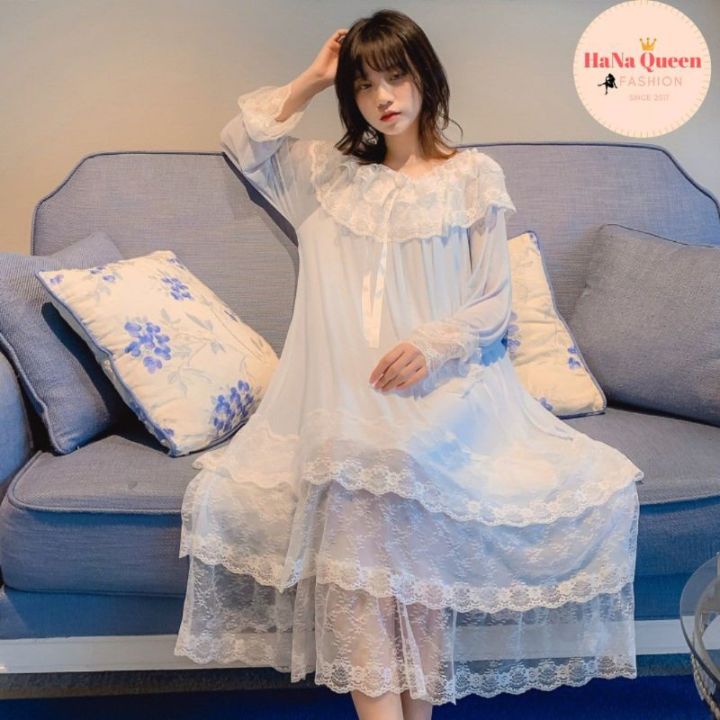 Đầm ngủ dễ thương cute trắng tiểu thư công chúa - cotton vải lụa satin  Bella Rose HL2, Váy ngủ suông - Đầm ngủ | ThờiTrangNữ.vn