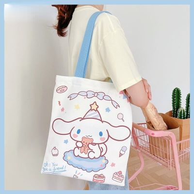 Kawaii Cinnamoroll Canvas Bag Cartoon Portable Large-capacity Tote Bag Student Book Portable Storage Bag Shoulder Cute