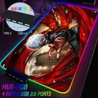 Anime RGB Tokyo Ghoul Luminous Mouse Pad Led Kaneki Tōka Haise Hub 4 IN1 USB Gaming Custom DIY Laptop Boys Colorful Symphony Mat