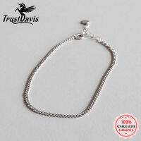 Trustdavis Minimalist ของแท้925เงินสเตอร์ลิงแฟชั่น2มม. ความกว้าง Chain Anklets สำหรับผู้หญิง Fine Silver 925เครื่องประดับของขวัญ DS2402