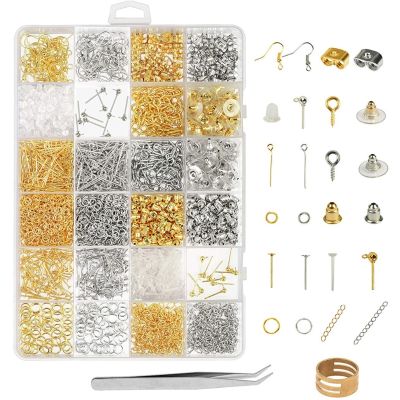 Earring Making Supplies Kit 2418pcs Earring Repair Parts Earring Hooks Backs Jump Rings Earrings Studs Jewelry Making