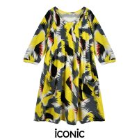 iCONiC PIERRE DRESS #3291 ชุดเดรส ผ้าไหมพรม สีเหลือง อก36" สะโพก46" ยาว32" เดรสออกงาน เดรสไฮโซ เดรสสั้น เดรสลาย เดรสงานแต่ง เดรสแฟชั่น