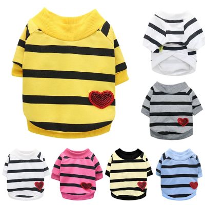 Cute Stripe Dog Hoodi Clothes Breathable Cat Vest Long and Short Sleeves Pet Clothing for Small Dogs Puppy Cat Costume Coat