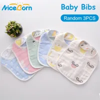 NiceBorn 3PCS Baby Bibs New Born Accessories Cotton Bibs Cartoon Print Saliva Towel Thicken Gauze Baby Feeding Bibs Baby Unisex Apron Bibs Double-sided Availability 30×20cm