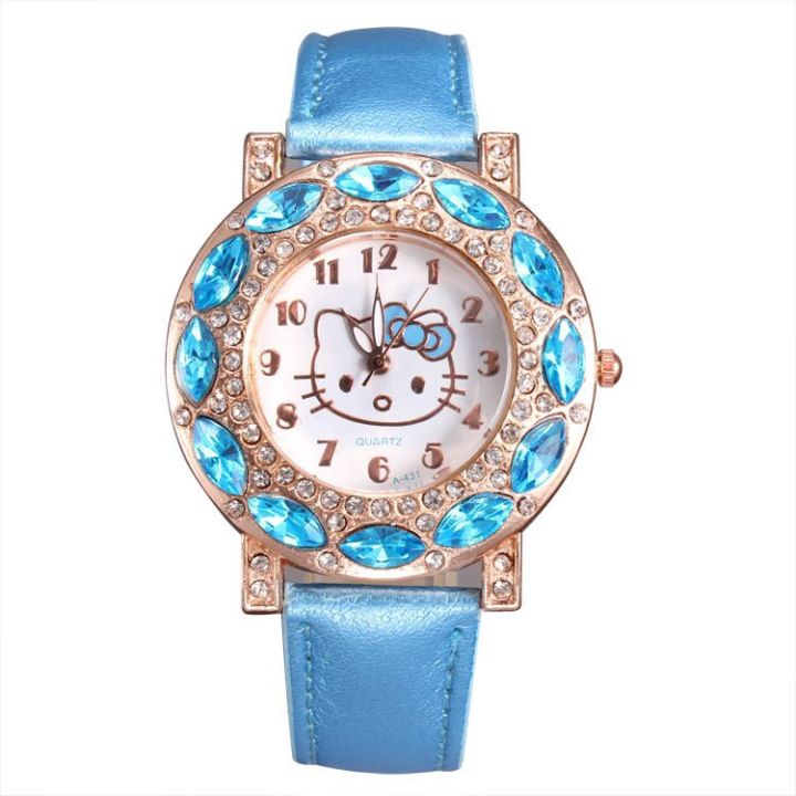 hello-นาฬิกาข้อมือเพชรการ์ตูนน่ารักสำหรับเด็กผู้หญิง