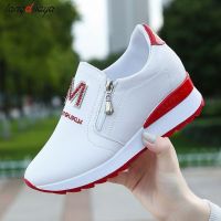 white shoes Platform Wedges Womens Sneakers High Quality Rhinestone Mesh Breathable Increased Casual spring Vulcanized Shoes