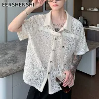 EERSHENSHI เสื้อเชิ๊ตแขนลำลองขาสั้นแบบลายฉลุระบายอากาศได้ดีเสื้อป้องกันฤดูร้อนใหม่