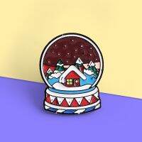 Cartoon Crystal Ball Brooch Christmas winter snow crystal ball Enamel Pin Fun Badge Clothes Backpack for kids Brosche Spille