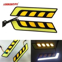 ANMINGPU ไฟตัดหมอก LED COB 1คู่ไฟเดย์ไลท์กันน้ำ DRL พร้อมสัญญาณไฟเลี้ยว-สากล