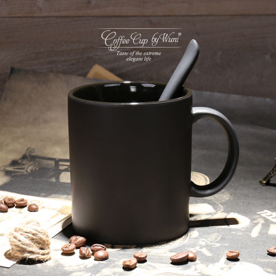 European high-grade ceramic black matte high-capacity mark cup creative simple frosted coffee cup with spoon water cup