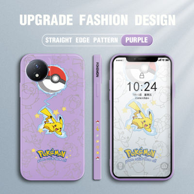 GGK เคสสำหรับ Vivo การ์ตูน Pokemon ด้านข้าง Y02T Y02A เคสโทรศัพท์ดีไซน์ด้านข้างลายขอบสี่เหลี่ยมปลอกซิลิโคนน้ำเคสกล้องคลุมทั้งหมด