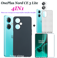 4in1สำหรับ OnePlus Nord CE 3เคสโทรศัพท์เบาบางสีดำ,เคสโทรศัพท์กันกระแทก + ฟิล์มนิรภัยโปร่งใส + ฟิล์มเลนส์ + ฟิล์มด้านหลัง