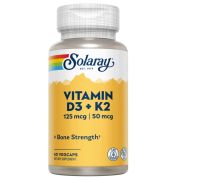 [ วิตามินดี 3 + เค 2 ] - Solaray, Vitamin D3 + K2 x 60 แคปซูล (VegCaps)