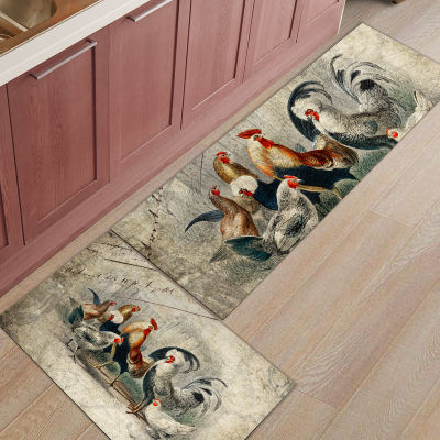 2021Farm Rooster Chicken Retro Illustration Kitchen Rug Bedroom Entrance Doormat Home Floor Decor Carpet Bathroom Anti-Slip Rug