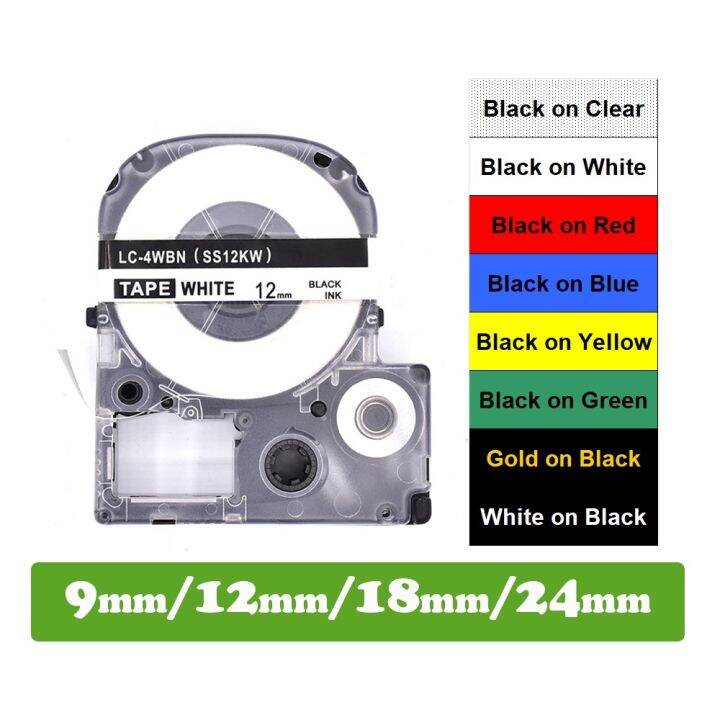 [9/12/18/24mm] Compatible Epson LK4WBN SS12KW Label Tape for Epson
