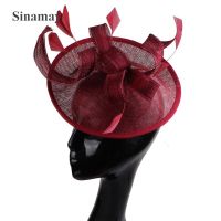 【SALE】 glisutgechil1974 แชมเปญ Sinamay Fascinators หมวกแต่งงานเจ้าสาวจัดงานแต่งงานขนนก Headwear ผู้หญิงงานเลี้ยงที่สง่างามชาอุปกรณ์เสริมผม XMF96