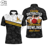 【high quality】  Bowling Printed Short Sleeved Polo Shirt And Fun 3d Beer