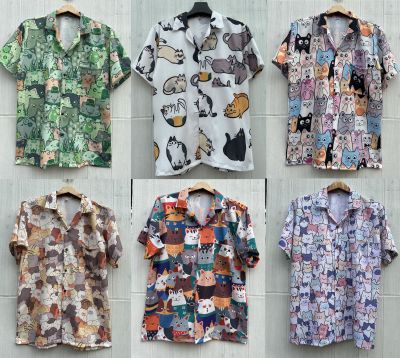 เสื้อเชิ้ตแขนสั้น รวมลายแมวน่ารักๆ M,L,XL,2XL ใส่ได้ทั้งผู้หญิงและผู้ชาย