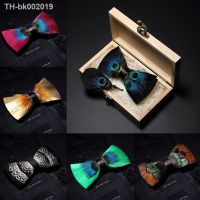 ♚ JEMYGINS Original Italy New Design Bowtie Natural Brid Feather Exquisite Hand Made Men Bow Tie Brooch Pin Wooden Gift Box Set